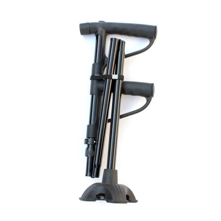 Multifunktionale, faltbare Gehhilfe mit Doppelgriff für Senioren, Gehhilfen für ältere Menschen aus Aluminiumlegierung, vierbeinige Gehstöcke mit Lichtern, 86-98 cm