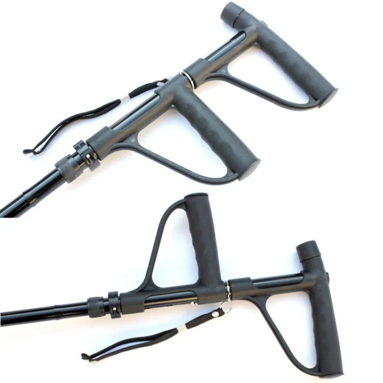 Multifunktionale, faltbare Gehhilfe mit Doppelgriff für Senioren, Gehhilfen für ältere Menschen aus Aluminiumlegierung, vierbeinige Gehstöcke mit Lichtern, 86-98 cm