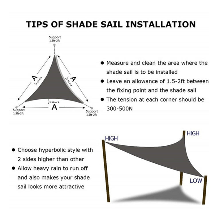Triangle Outdoor Garden Sunshade Sail Waterproof Anti-UV Canopy, Size: 3m x 3m x 4.3m, 3m x 3m x 4.3m