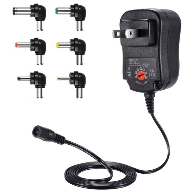 C5 3-12V 12W Einstellbares Spannungsreguliertes Schaltnetzteil Netzadapter Multifunktionsladegerät mit DC-Anschlüssen, US-Stecker, UK-Stecker, EU-Stecker