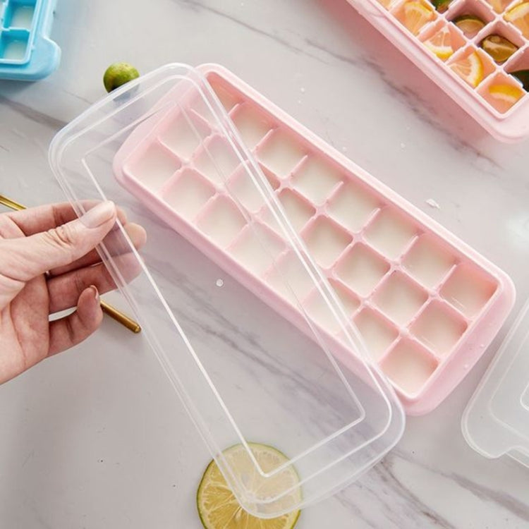Kreativer 24-Gitter-Silikon-Eiswürfelbehälter, große Eiswürfelform für den Heimgebrauch, Eisbox mit Deckel, Hellrosa, Himmelblau, Mintgrün