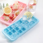 Kreativer 24-Gitter-Silikon-Eiswürfelbehälter, große Eiswürfelform für den Heimgebrauch, Eisbox mit Deckel, Hellrosa, Himmelblau, Mintgrün