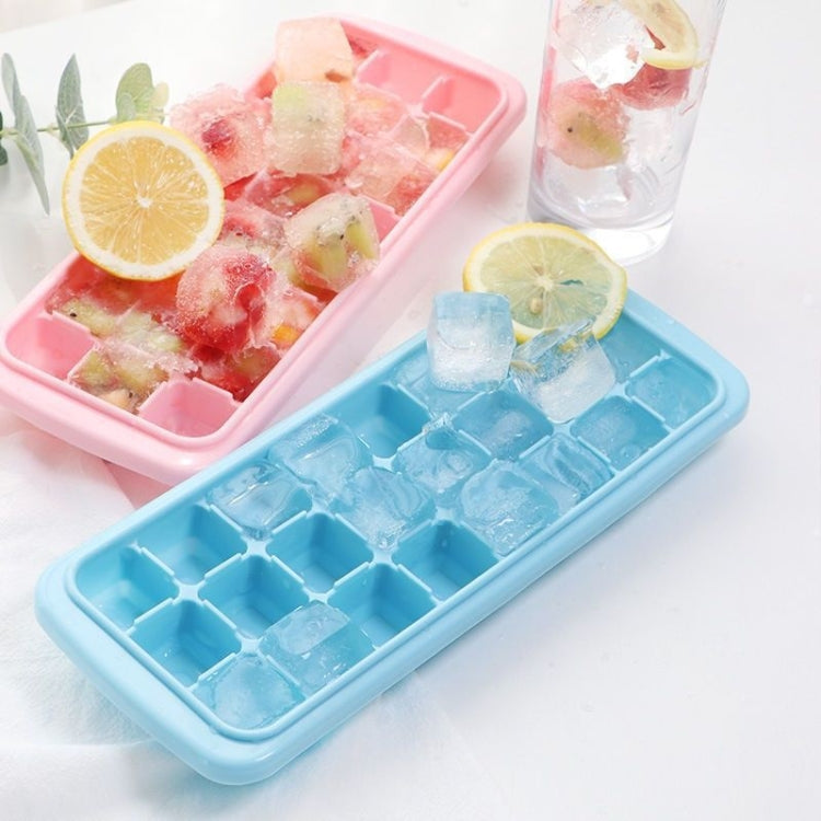 Kreativer 24-Gitter-Silikon-Eiswürfelbehälter, große Eiswürfelform für den Heimgebrauch, Eisbox mit Deckel, Hellrosa, Himmelblau, Mintgrün