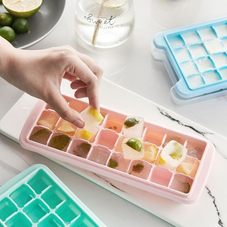 Kreativer 24-Gitter-Silikon-Eiswürfelbehälter, große Eiswürfelform für den Heimgebrauch, Eisbox mit Deckel, Hellrosa, Himmelblau, Mintgrün