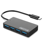 KYTC47 4-Port USB Adapterkabel Hochgeschwindigkeits USB Dockingstation Multi-Interface HUB Konverter, Schwarz USB 3.0, Schwarz Type-C