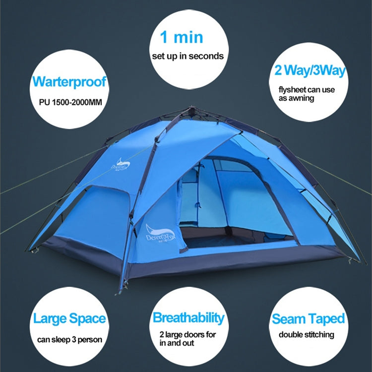 Desert&Fox Outdoor Reise Campingzelt Strand Automatisch Einfach Aufbau Zelt für 3-4 Personen, Armeegrün, Himmelblau, Fruchtgrün
