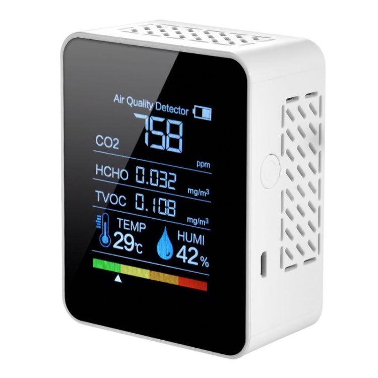 Tragbarer CO2 Luftqualitäts-Formaldehyd-Kohlendioxid-Detektor Innenraum Temperatur Hygrometer mit LED-Digitalanzeige, 5 in 1 Halbleiter