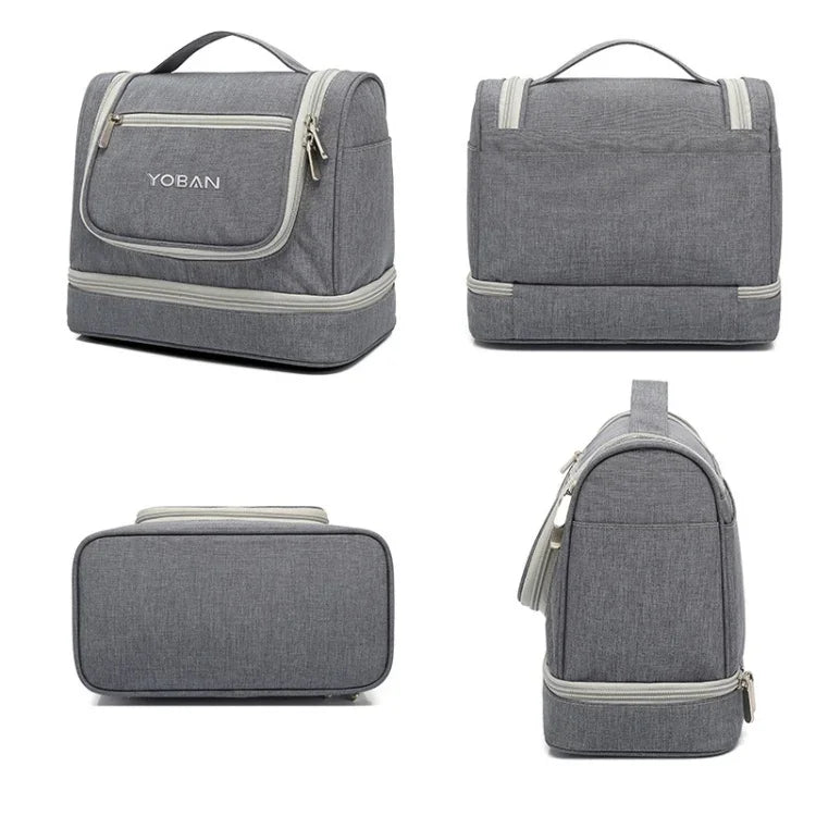 YOBAN Y-1551L Reise-Kosmetiktasche, großes Fassungsvermögen, Aufbewahrungstasche für Outdoor-Aktivitäten, tragbar, schimmelresistent, separate Fächer für trockene und nasse Wäsche, Lila, Schwarz, Grau