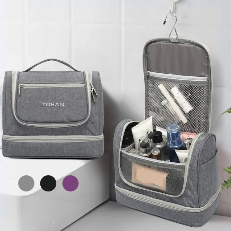 YOBAN Y-1551L Reise-Kosmetiktasche, großes Fassungsvermögen, Aufbewahrungstasche für Outdoor-Aktivitäten, tragbar, schimmelresistent, separate Fächer für trockene und nasse Wäsche, Lila, Schwarz, Grau