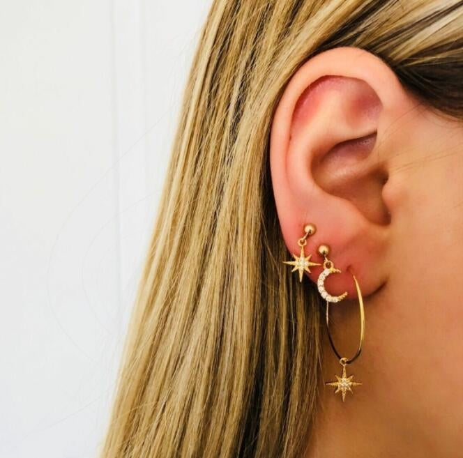 Damen Kristallohrringe Sterne Mond Ohrschmuck Set