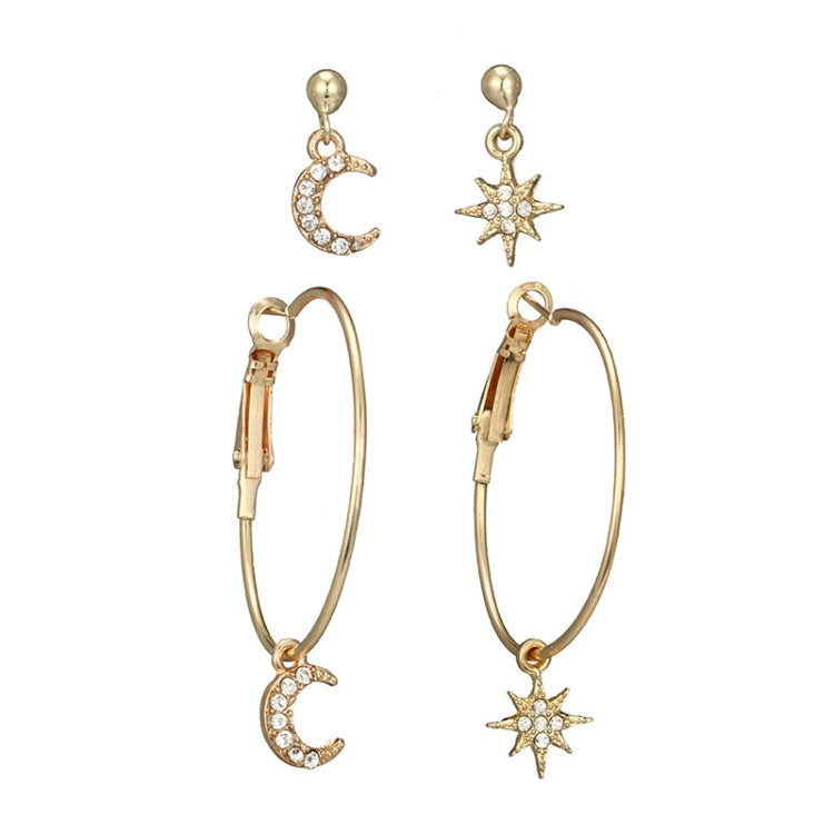 Damen Kristallohrringe Sterne Mond Ohrschmuck Set