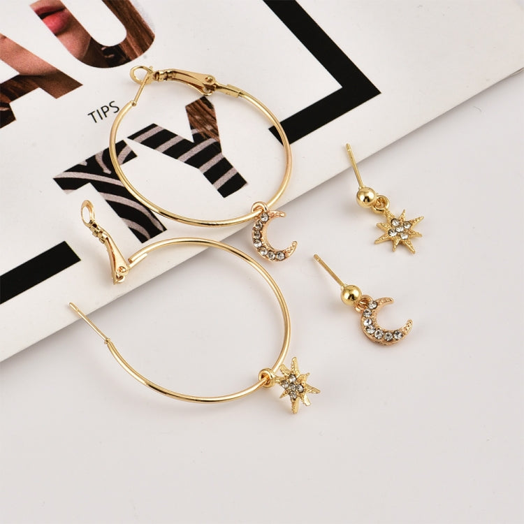 Damen Kristallohrringe Sterne Mond Ohrschmuck Set
