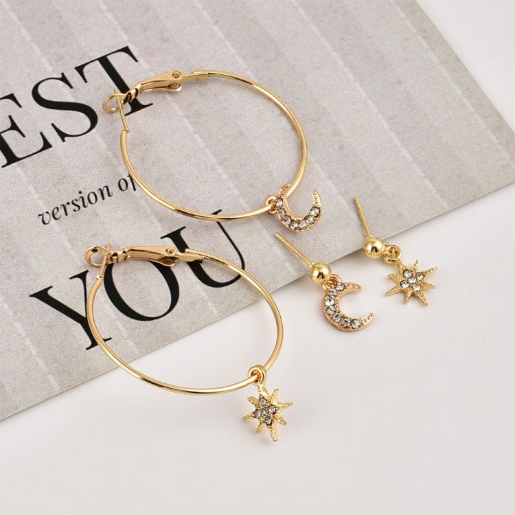 Damen Kristallohrringe Sterne Mond Ohrschmuck Set