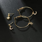 Damen Kristallohrringe Sterne Mond Ohrschmuck Set