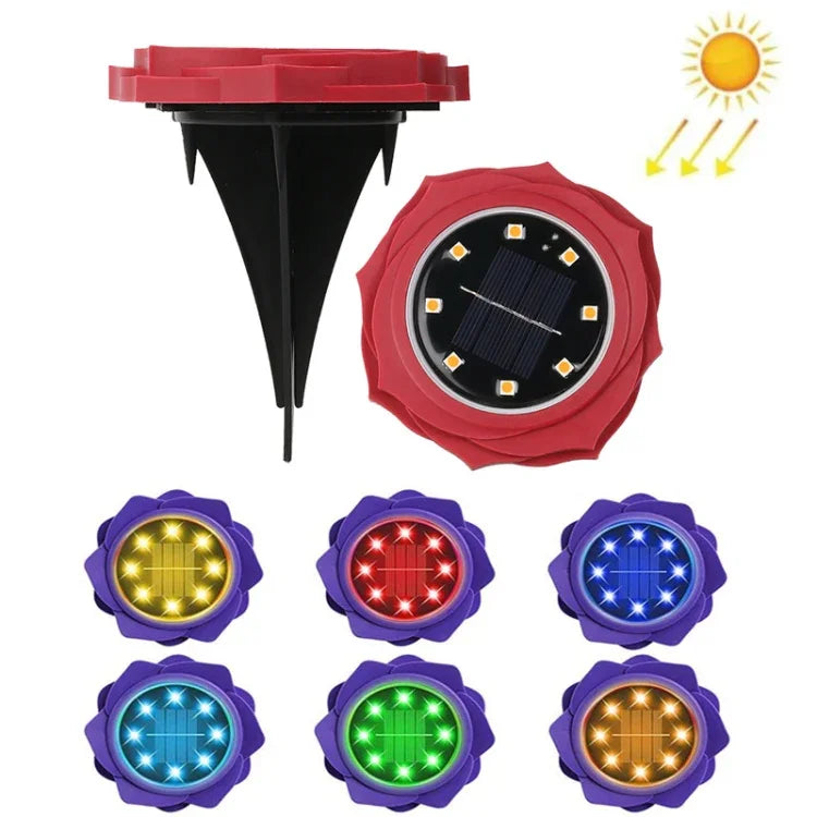 2 St. 8 LEDs Solar Petals Eingrablampe Wasserdichte Gartenrasenleuchte, Spezifikation:, Lila Lilie (weißes Licht), Lila Lilie (warmes Licht), Lila Lilie (buntes Licht), Rote Rose (weißes Licht), Rote Rose (warmes Licht), Rote Rose (buntes Licht)