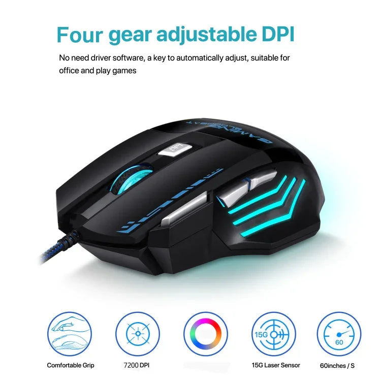 GAMING BLOODBAT GM02 7-Tasten USB-Kabelgebundene Optoelektronik-Gaming-Maus mit digitaler Atemlichtfunktion