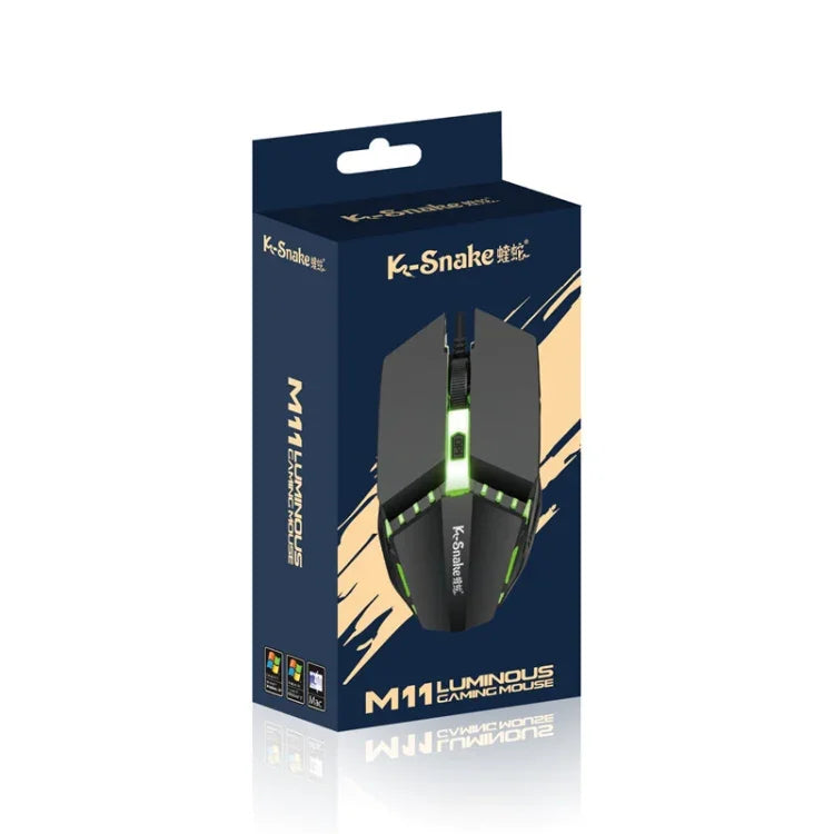 2 Stück K-Snake M11 4-Tasten 1600DPI Leuchtende Gaming-Maus mit Kabel, USB-Kabel, Kabellänge: 1,5 m