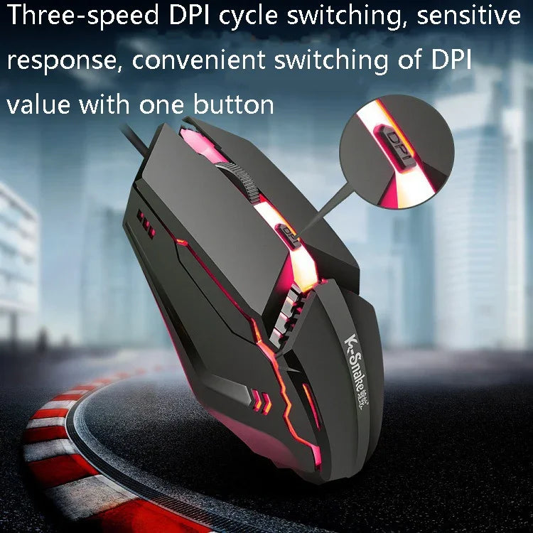 2 Stück K-Snake M11 4-Tasten 1600DPI Leuchtende Gaming-Maus mit Kabel, USB-Kabel, Kabellänge: 1,5 m