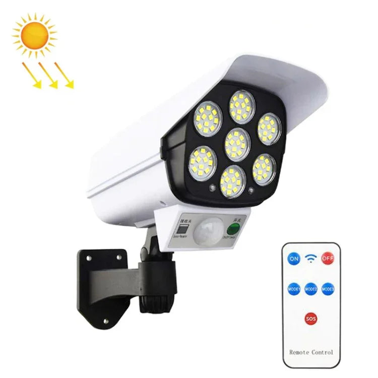Solar-Sensor-LED-Wandleuchte, Überwachungskamera-Simulation, Blendschutz, Diebstahlschutz, Straßenlampe, Stil:, Fernbedienung (42LED), Fernbedienung (77LED)
