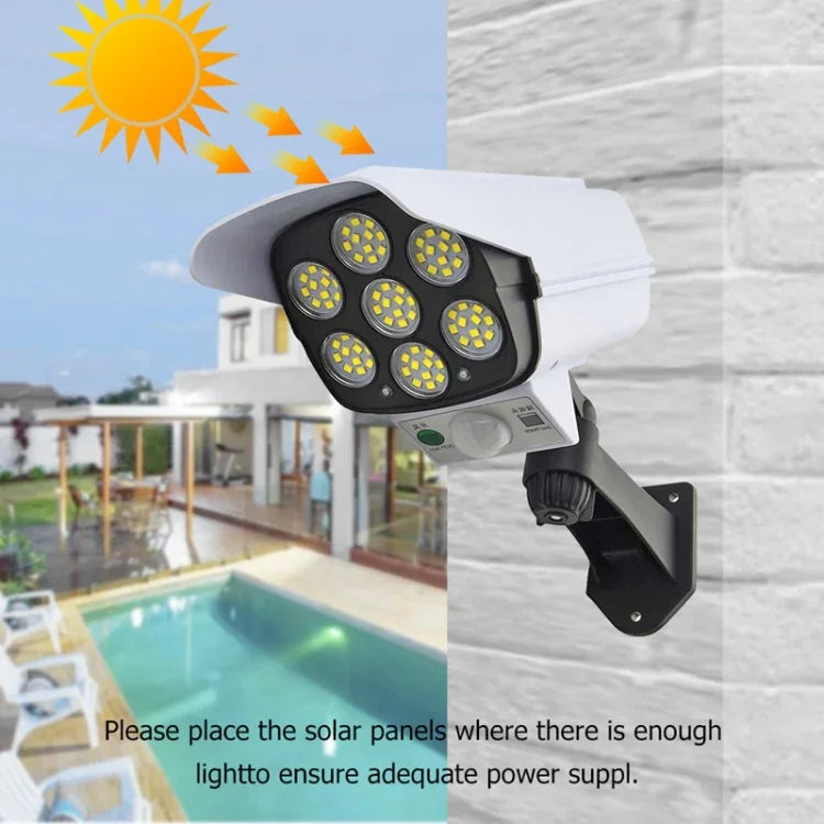 Solar-Sensor-LED-Wandleuchte, Überwachungskamera-Simulation, Blendschutz, Diebstahlschutz, Straßenlampe, Stil:, Fernbedienung (42LED), Fernbedienung (77LED)