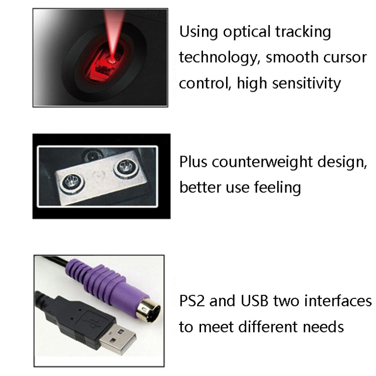 2 Stück Cadeva 006 3 Tasten Kabelgebundene Maus Haushalt Computer Maus, USB Schnittstelle, PS/2 Schnittstelle