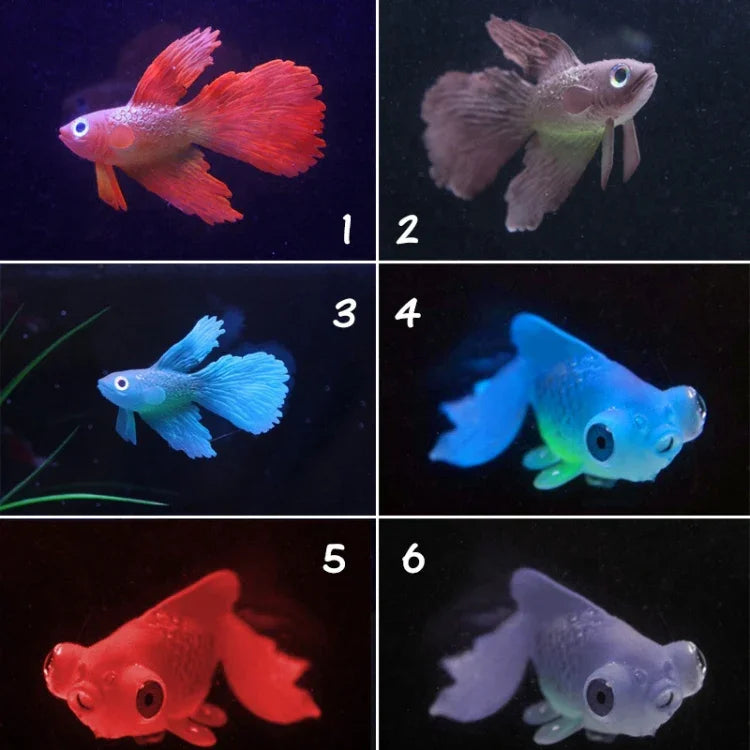Nachtlicht Simulation Aquarium Dekorationen Umweltfreundliches Silikon Bunte Fische, 1 Roter Betta, 2 Brauner Betta, 3 Blauer Betta, 4 Blauer Goldfisch, 5 Roter Goldfisch, 6 Brauner Goldfisch