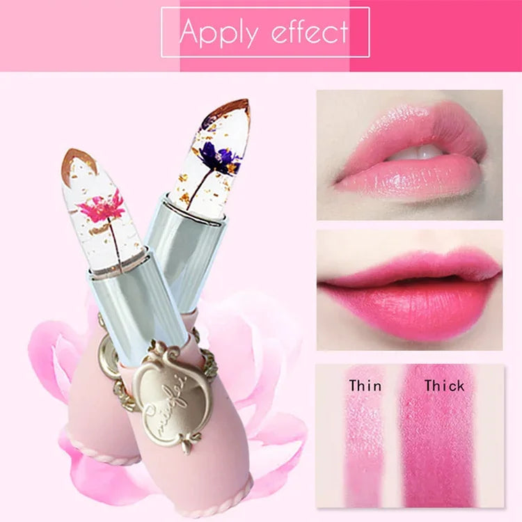 Transparenter, farbverändernder Feuchtigkeits-Gel-Blumen-Lippenbalsam, langanhaltend, hellrosa, rosarot, dunkelrot, gelb, hellgrün, lila