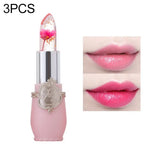 Transparenter, farbverändernder Feuchtigkeits-Gel-Blumen-Lippenbalsam, langanhaltend, hellrosa, rosarot, dunkelrot, gelb, hellgrün, lila