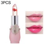 Transparenter, farbverändernder Feuchtigkeits-Gel-Blumen-Lippenbalsam, langanhaltend, hellrosa, rosarot, dunkelrot, gelb, hellgrün, lila