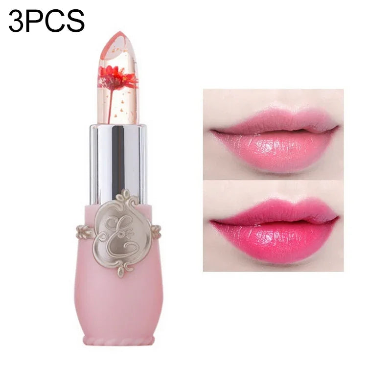 Transparenter, farbverändernder Feuchtigkeits-Gel-Blumen-Lippenbalsam, langanhaltend, hellrosa, rosarot, dunkelrot, gelb, hellgrün, lila