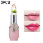 Transparenter, farbverändernder Feuchtigkeits-Gel-Blumen-Lippenbalsam, langanhaltend, hellrosa, rosarot, dunkelrot, gelb, hellgrün, lila
