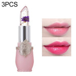 Transparenter, farbverändernder Feuchtigkeits-Gel-Blumen-Lippenbalsam, langanhaltend, hellrosa, rosarot, dunkelrot, gelb, hellgrün, lila