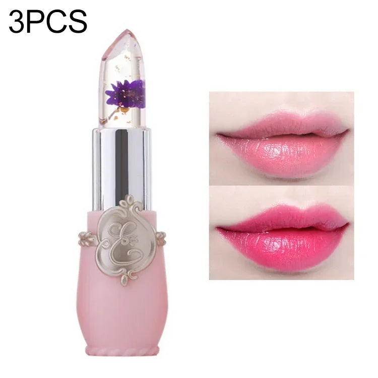 Transparenter, farbverändernder Feuchtigkeits-Gel-Blumen-Lippenbalsam, langanhaltend, hellrosa, rosarot, dunkelrot, gelb, hellgrün, lila
