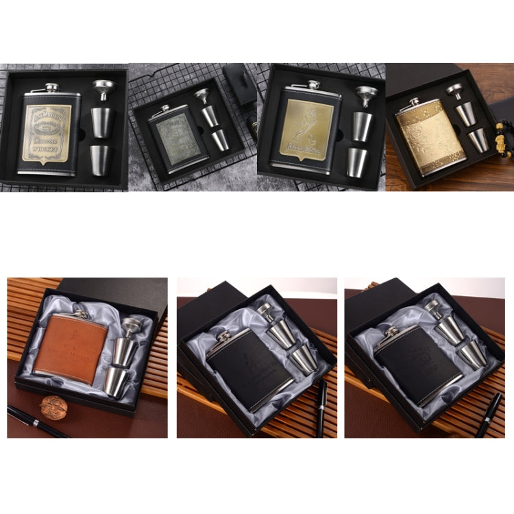 Tragbares Edelstahl-Flachmann-Set mit Weintrichter, Stil: 8OZ New Jack Patch Core, 8OZ Old Jack Patch Core, 8OZ Old Man Patch Core, 8OZ Yellow Floral Pattern Core, 7OZ Black Leather Jack Gray, 7OZ Yellow Leather Jack Old Man Gray          ...