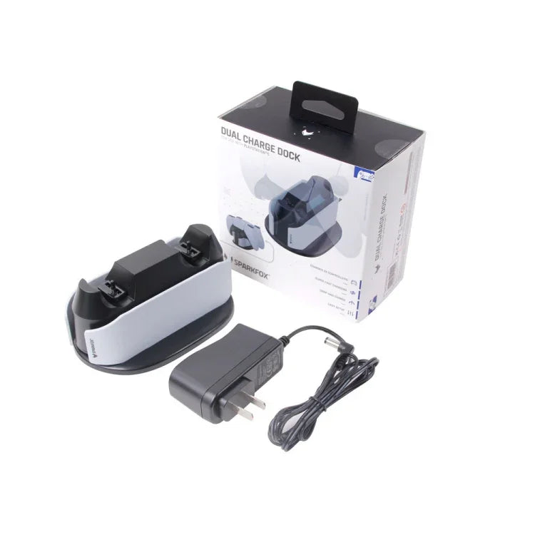 SPARKFOX W20P508 Dual-Ladegerät mit Kontakten, kabelloses Ladegerät mit Griff für PS5, Ausführung: Ladegerät + Datenkabel + Ladestecker