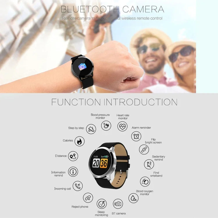 Modische Smartwatch mit OLED-Farbbildschirm, IP67 wasserdicht, unterstützt Herzfrequenzmessung, Blutdruckmessung, Sauerstoffsättigungsmessung und Fitness-Tracking.