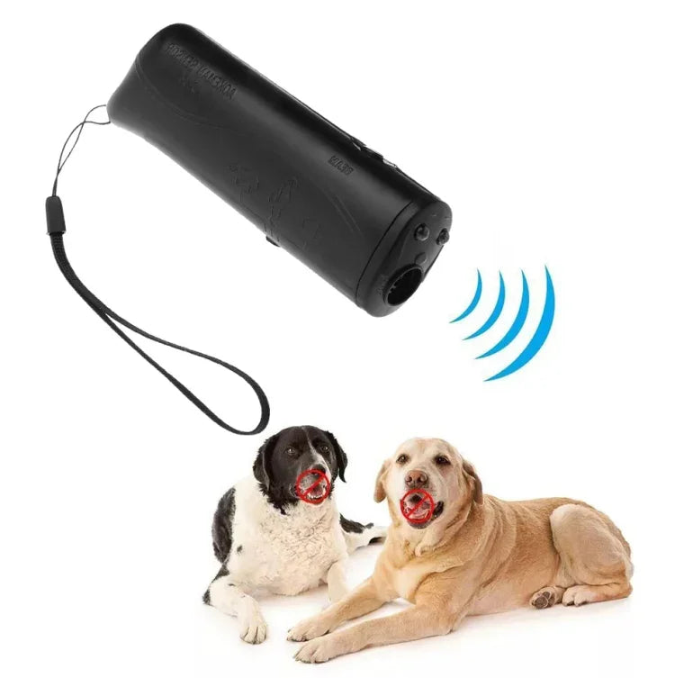 Tragbarer LED-Hundeabwehr- und Hundetrainer mit Ultraschall-Taschenlampe, einseitig schwarz, einseitig gelb, zweiseitig schwarz