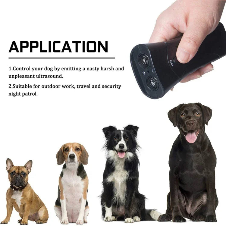 Tragbarer LED-Hundeabwehr- und Hundetrainer mit Ultraschall-Taschenlampe, einseitig schwarz, einseitig gelb, zweiseitig schwarz