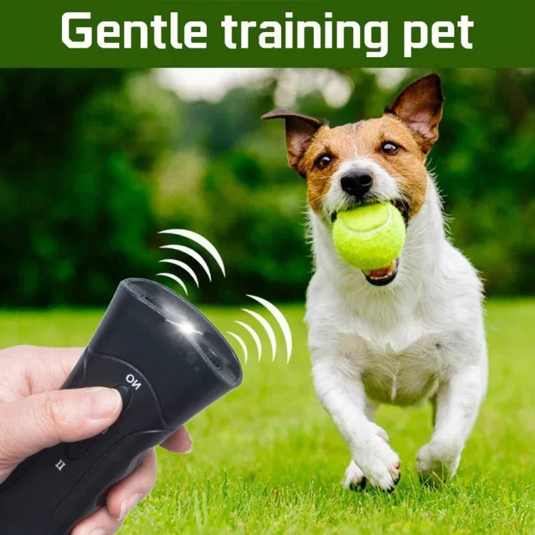 Tragbarer LED-Hundeabwehr- und Hundetrainer mit Ultraschall-Taschenlampe, einseitig schwarz, einseitig gelb, zweiseitig schwarz
