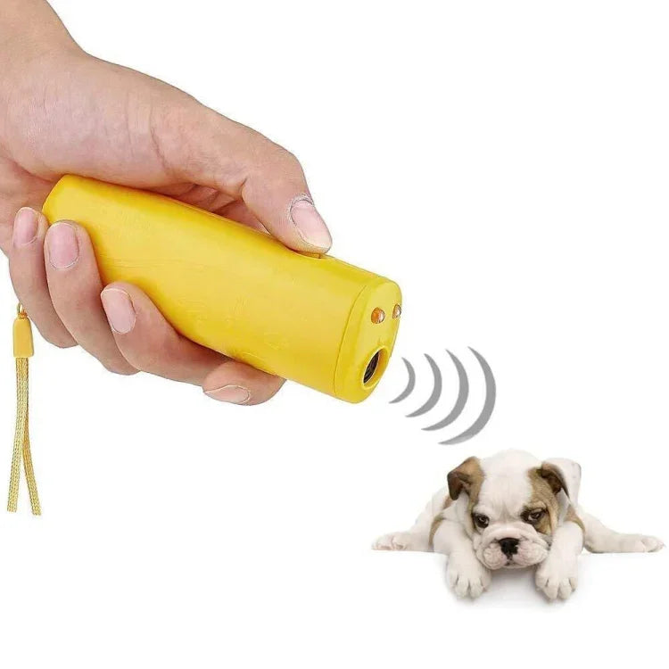 Tragbarer LED-Hundeabwehr- und Hundetrainer mit Ultraschall-Taschenlampe, einseitig schwarz, einseitig gelb, zweiseitig schwarz