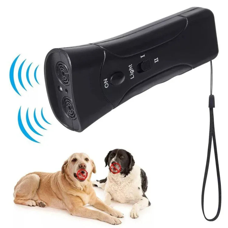 Tragbarer LED-Hundeabwehr- und Hundetrainer mit Ultraschall-Taschenlampe, einseitig schwarz, einseitig gelb, zweiseitig schwarz