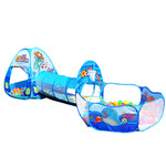 3 in 1 ZP01 Kinderspielzelt Spielhaus Tunnel Klappbar Schießspiel Ozeanball Pool Spielzeug, Blau Meer, Tiefsee