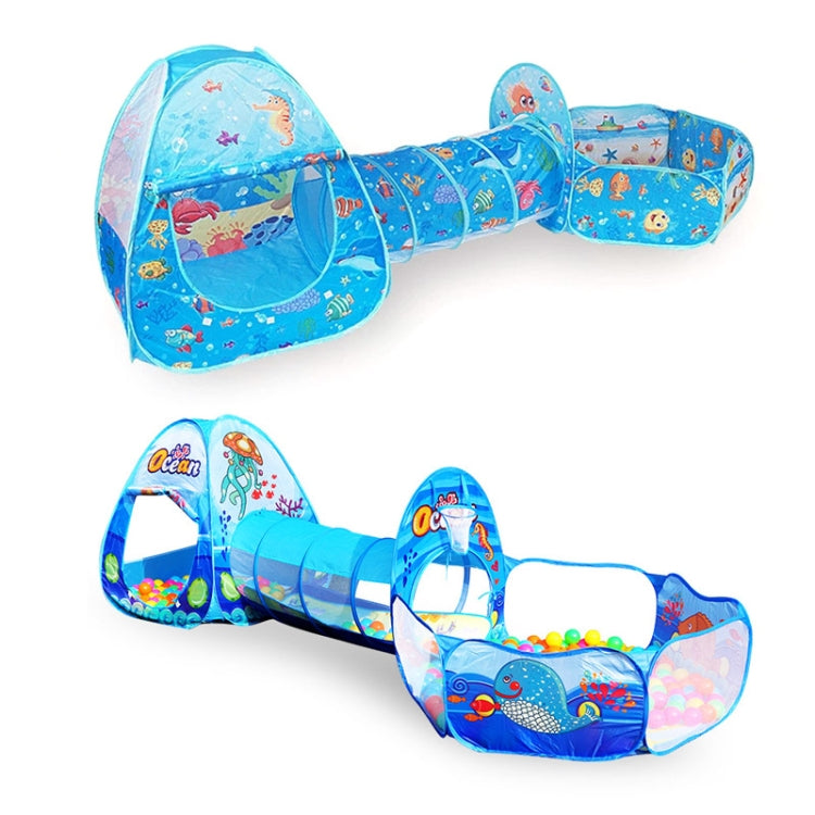 3 in 1 ZP01 Kinderspielzelt Spielhaus Tunnel Klappbar Schießspiel Ozeanball Pool Spielzeug, Blau Meer, Tiefsee