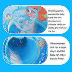 3 in 1 ZP01 Kinderspielzelt Spielhaus Tunnel Klappbar Schießspiel Ozeanball Pool Spielzeug, Blau Meer, Tiefsee