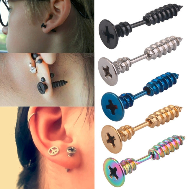 Vakuumbeschichtete Persönlichkeit Titanstahl Schrauben Ohrstecker, Dunkelblau, Schwarz, Gold, Silber, Bunt