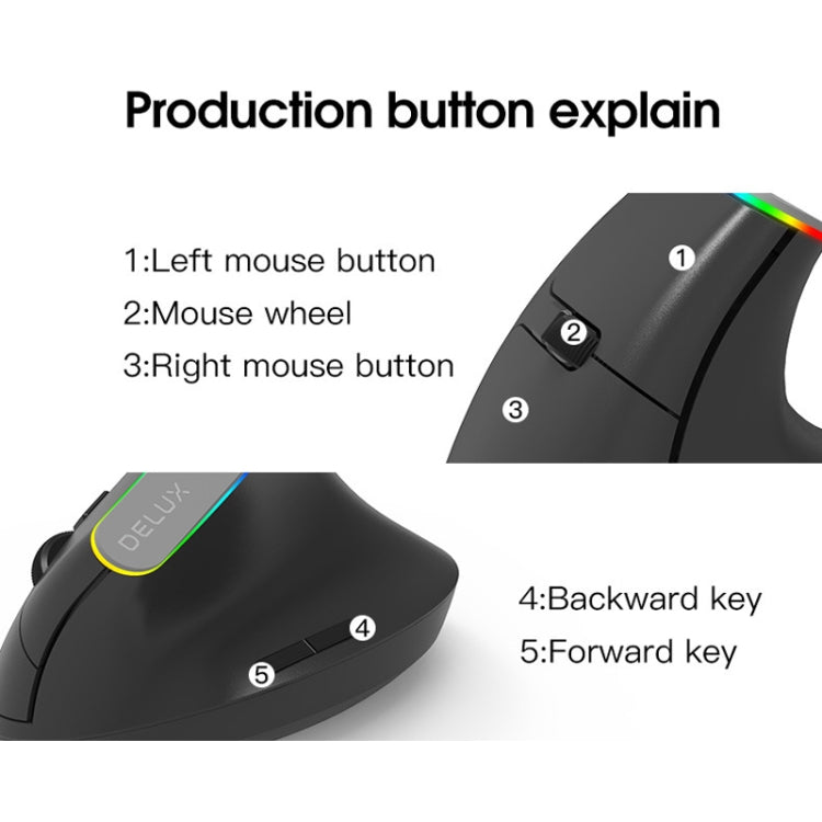 DELUX M618C 6 Tasten 1600 DPI RGB Vertikale Kabellose Bluetooth Dual-Mode-Maus, M618C(Weiß), M618C(Schwarz)