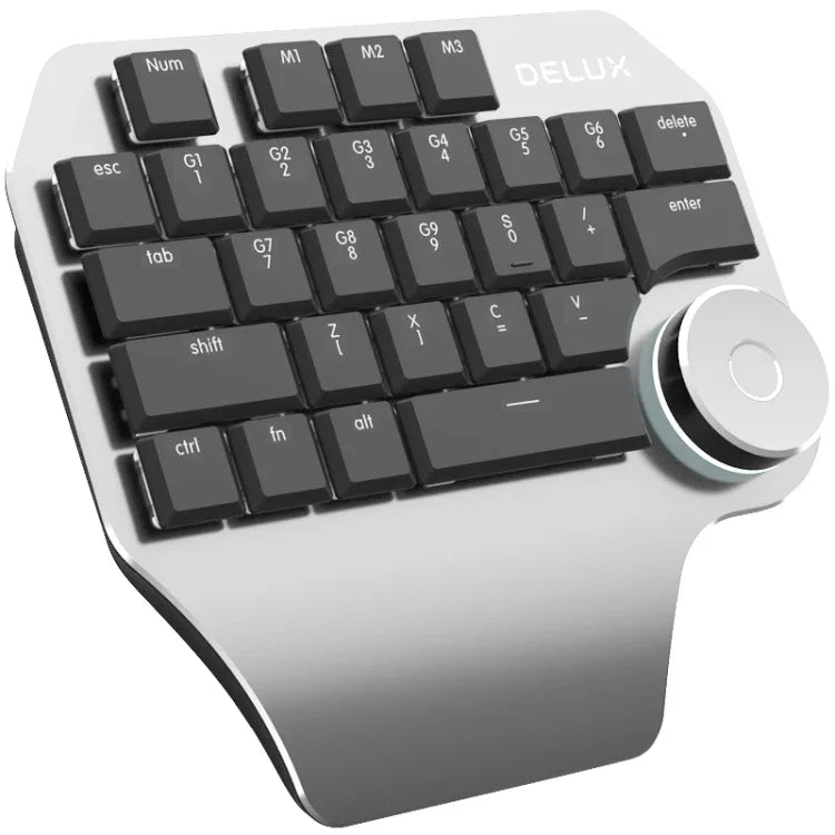 DELUX T11 29 Tasten Einhand-Tastatur Verknüpfungstaste Sprachwerkzeug Flache Tastatur, Farbe: Silber Schwarz, Silber Schwarz