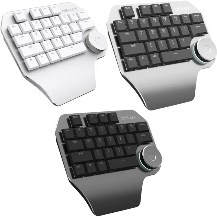 DELUX T11 29 Tasten Einhand-Tastatur Verknüpfungstaste Sprachwerkzeug Flache Tastatur, Farbe: Silber Schwarz, Silber Schwarz
