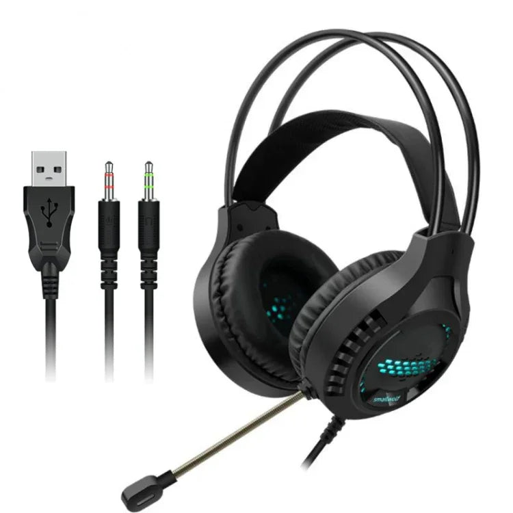 Smailwolf AK3 Headset Gaming-Kopfhörer Kabelgebunden Leuchtendes Desktop-Computer-Headset, Stil:, 3,5 mm Doppelklinke Schwarz, USB-Einzelklinke Schwarz