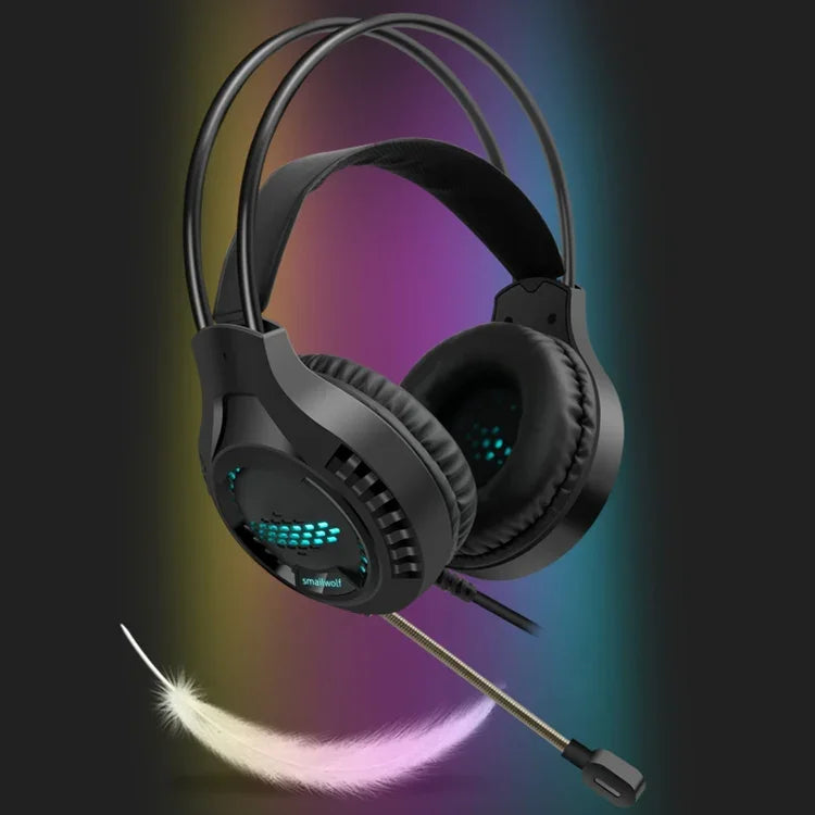 Smailwolf AK3 Headset Gaming-Kopfhörer Kabelgebunden Leuchtendes Desktop-Computer-Headset, Stil:, 3,5 mm Doppelklinke Schwarz, USB-Einzelklinke Schwarz